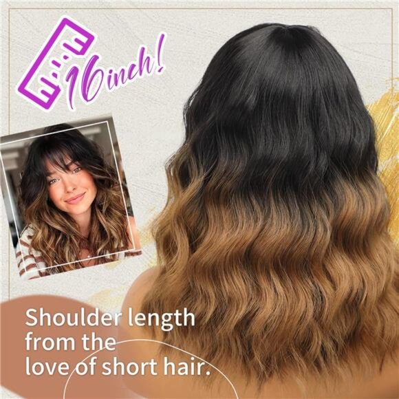 Nnzes Short Wavy Wig with Bangs for Women Shoulder Length Bob Curly Women\'s main image 4